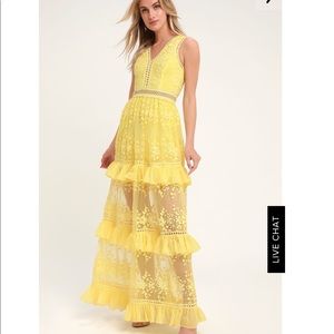 Yellow lace tiered maxi dress
